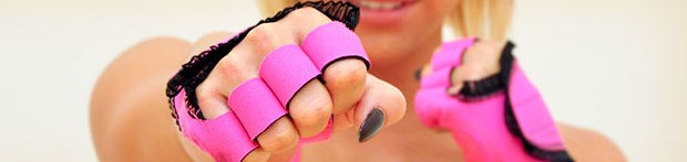 woman with workout gloves